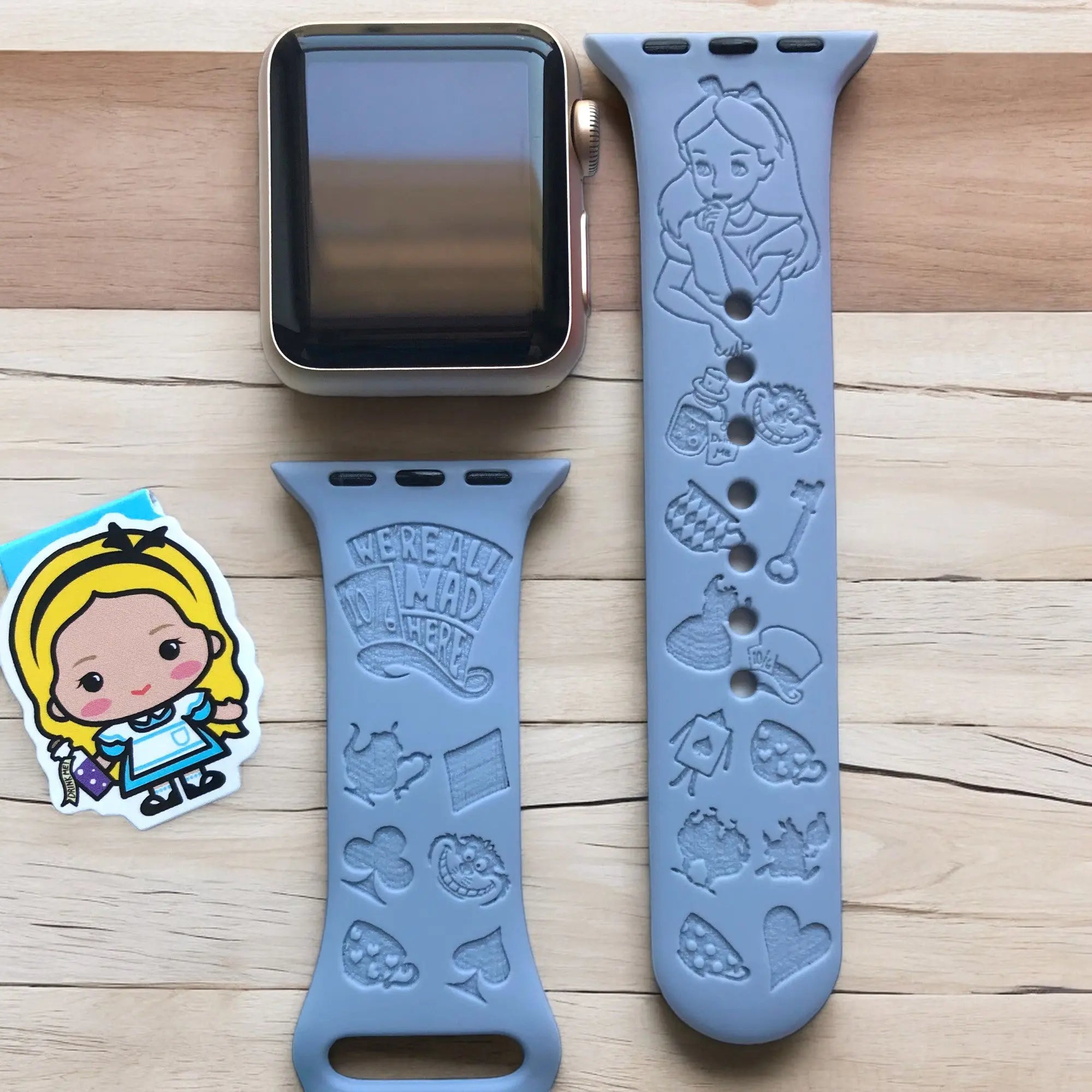 Alice in Wonderland Engraved Watch Band - SarenaTealDesigns