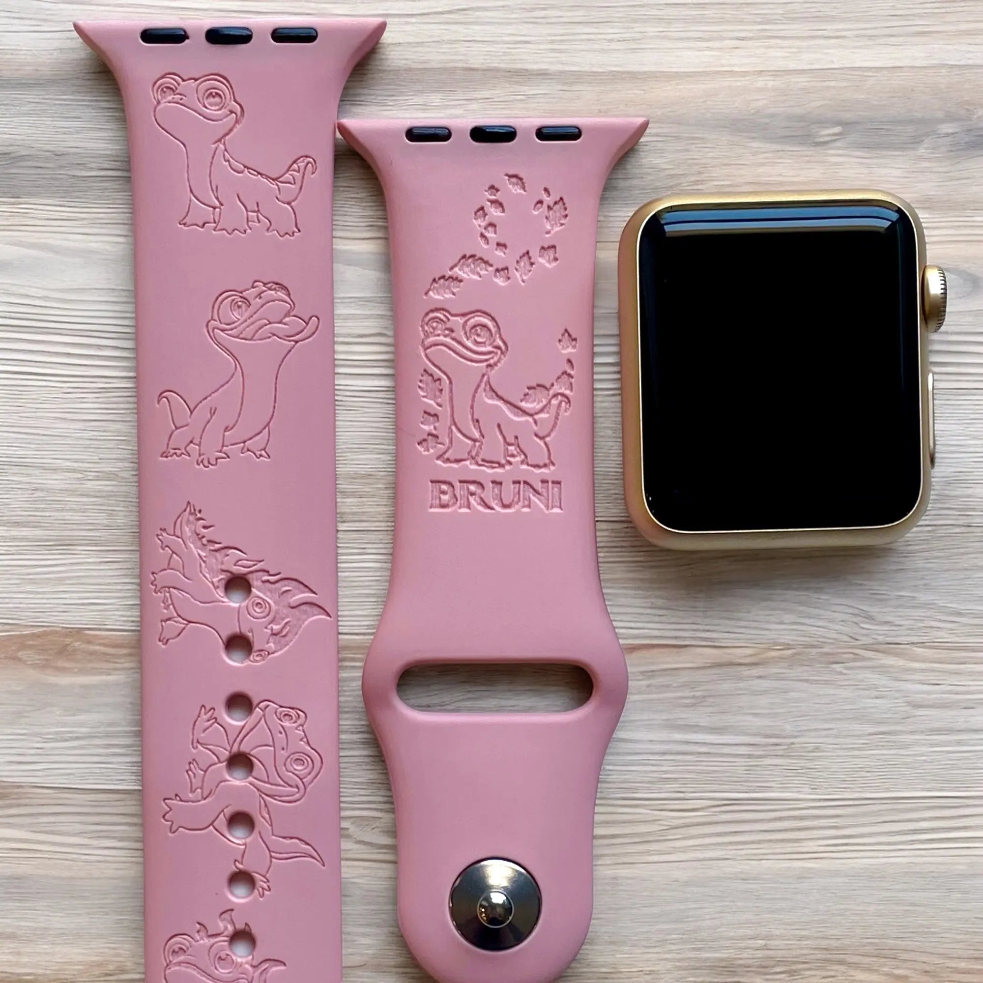 Bruni the Fire Salamander Engraved Watch Band - SarenaTealDesigns