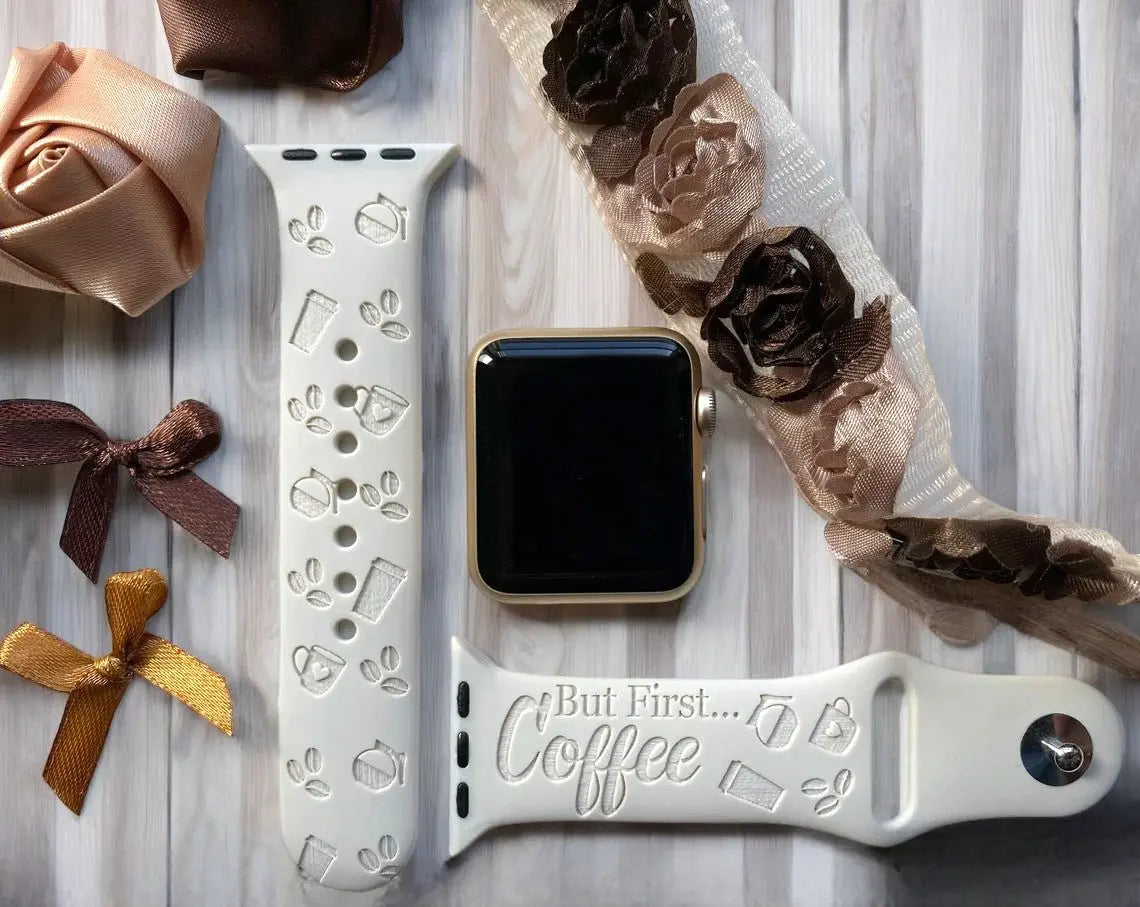 But First Coffee Engraved Watch Band - SarenaTealDesigns