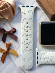 But First Coffee Engraved Watch Band - SarenaTealDesigns