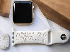 But First Coffee Engraved Watch Band - SarenaTealDesigns