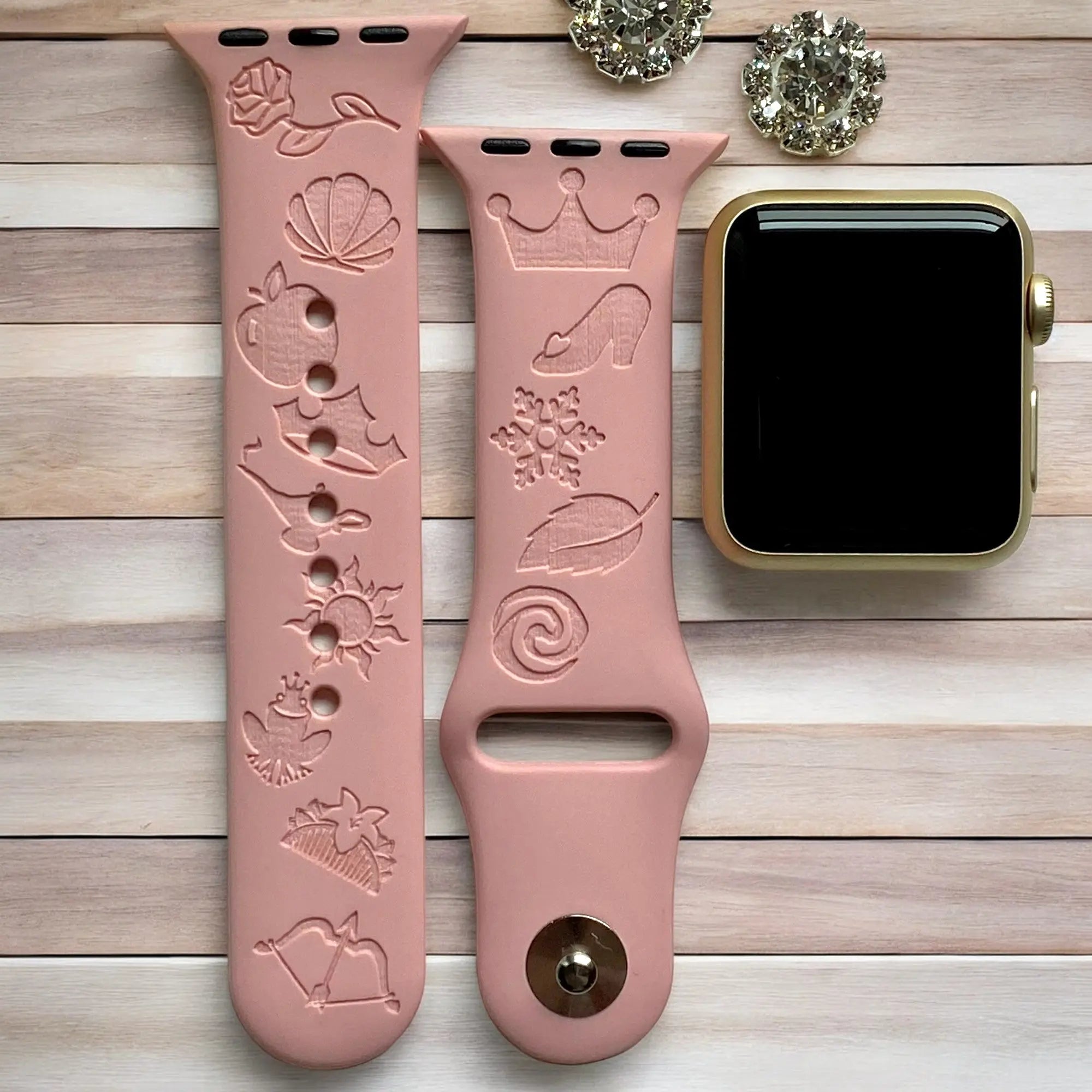 Disney Princess Symbols Engraved Watch Band - SarenaTealDesigns