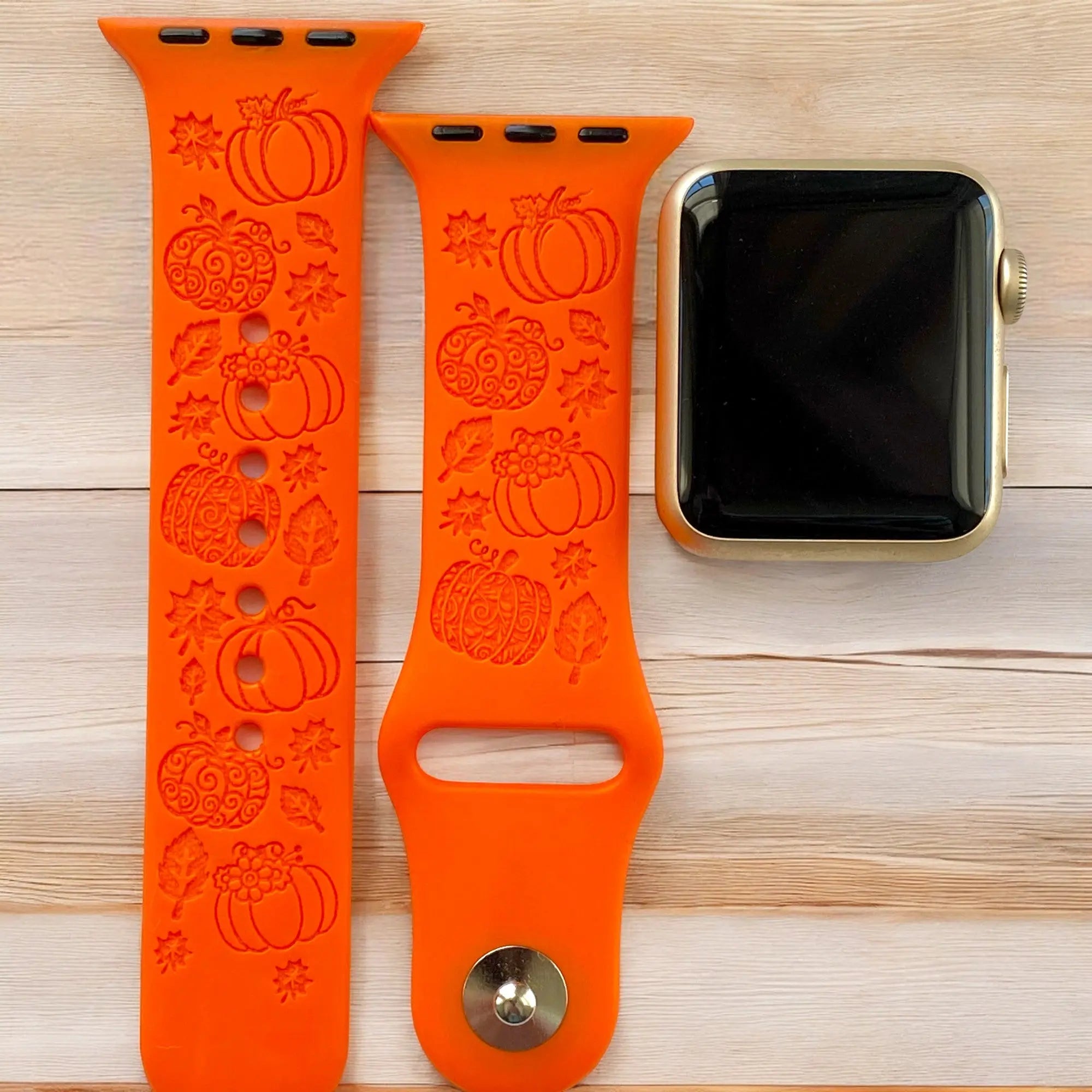 Fall Pumpkin Engraved Watch Band - SarenaTealDesigns