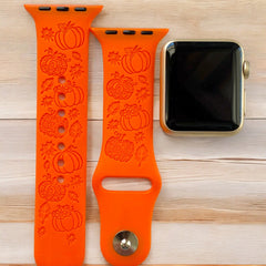 Fall Pumpkin Engraved Watch Band - SarenaTealDesigns