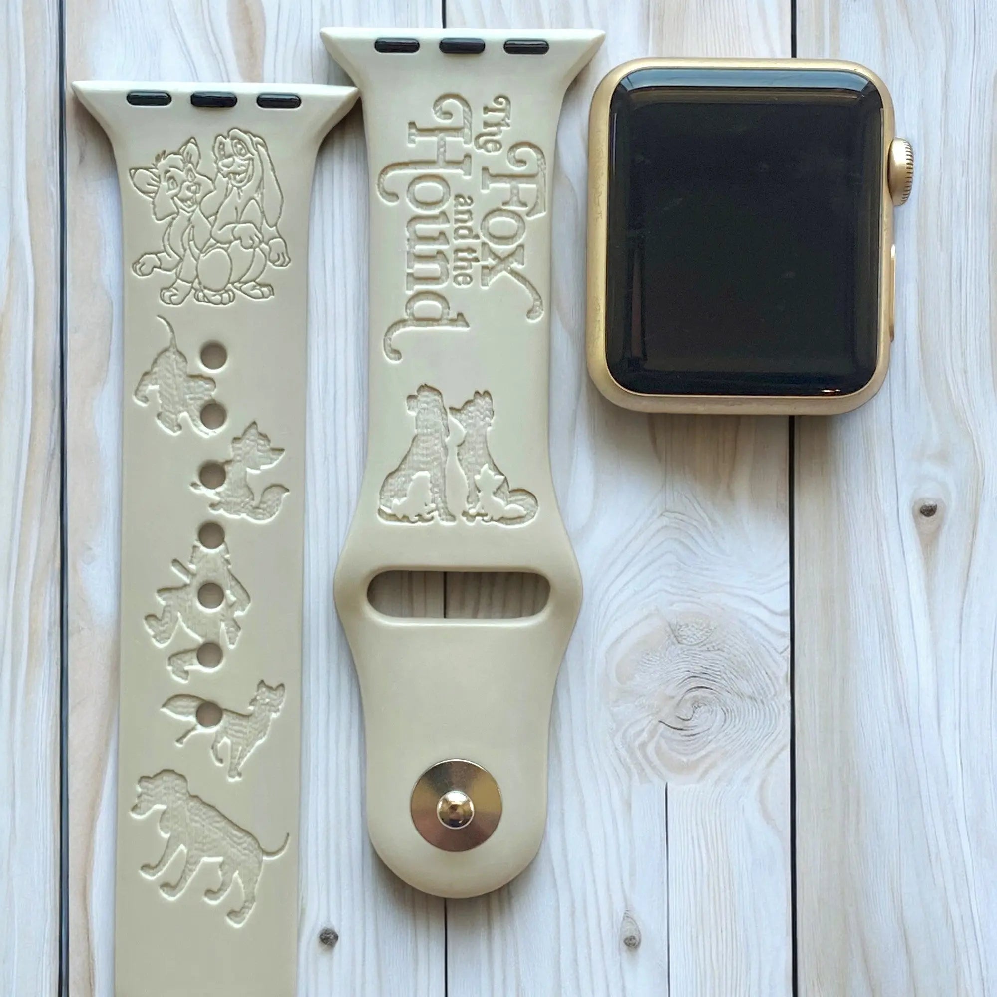 Fox and the Hound Engraved Watch Band - SarenaTealDesigns