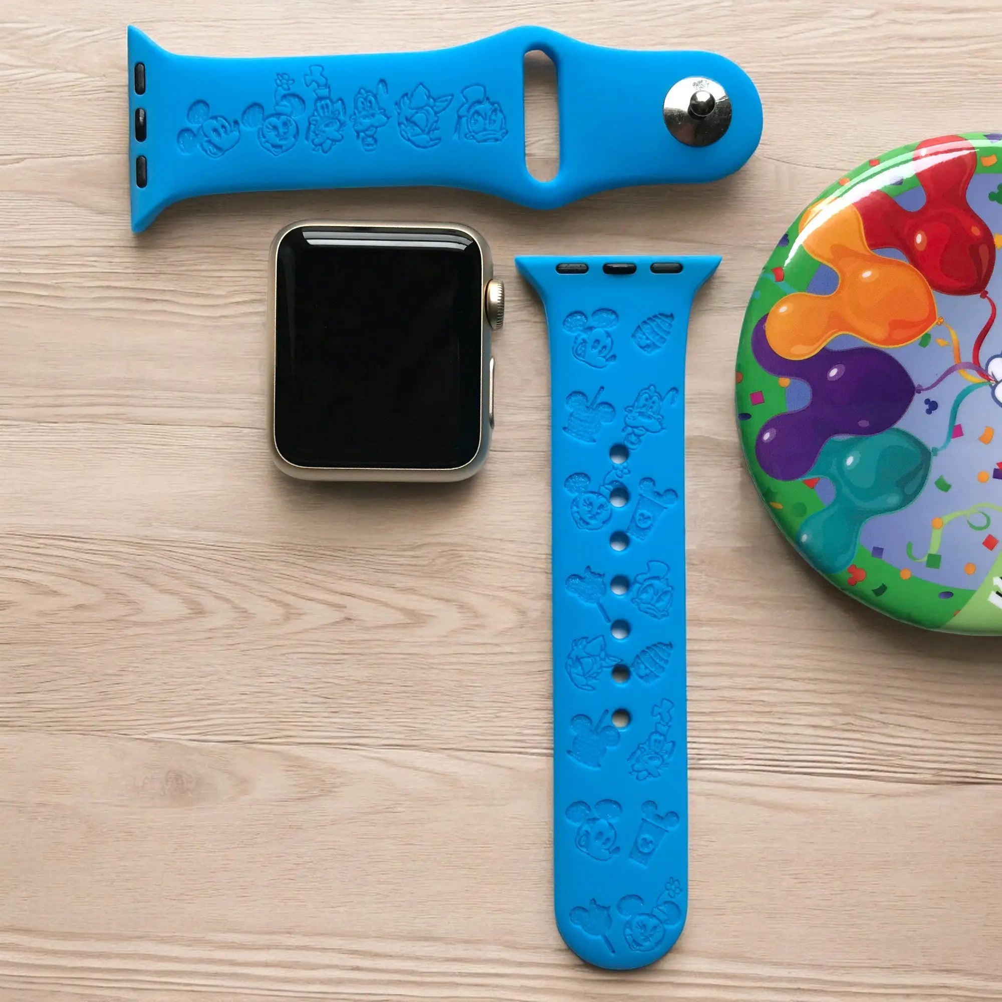 Mickey Cartoon (Shorts) Snacks Engraved Watch Band - SarenaTealDesigns