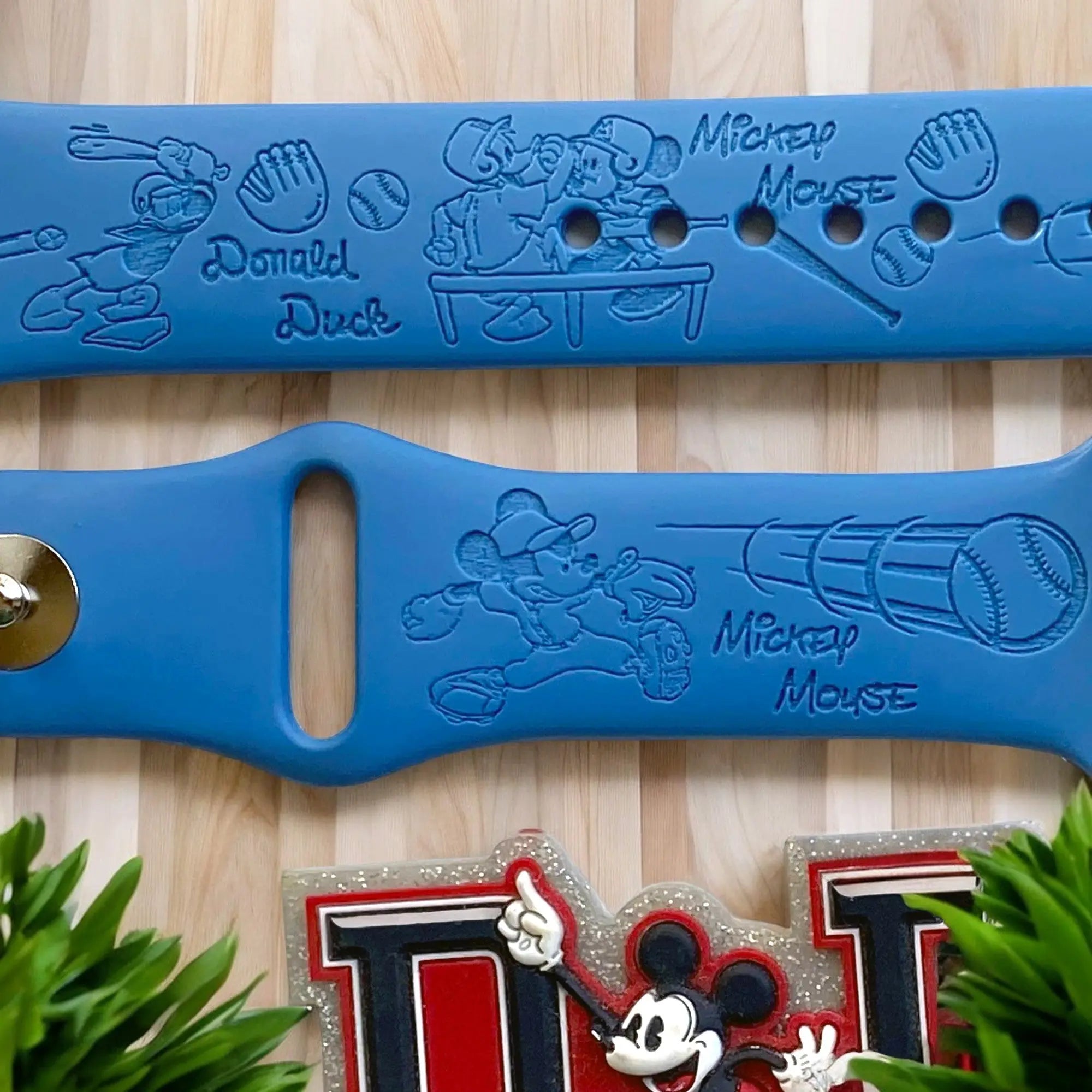 Mickey and Donald Baseball Engraved Watch Band - SarenaTealDesigns