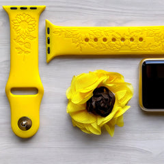 Sunflower Engraved Watch Band - SarenaTealDesigns