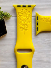 Sunflower Engraved Watch Band - SarenaTealDesigns