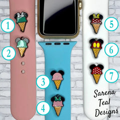 Mickey and Minnie Ice Cream Cone Watch Band Charm - SarenaTealDesigns