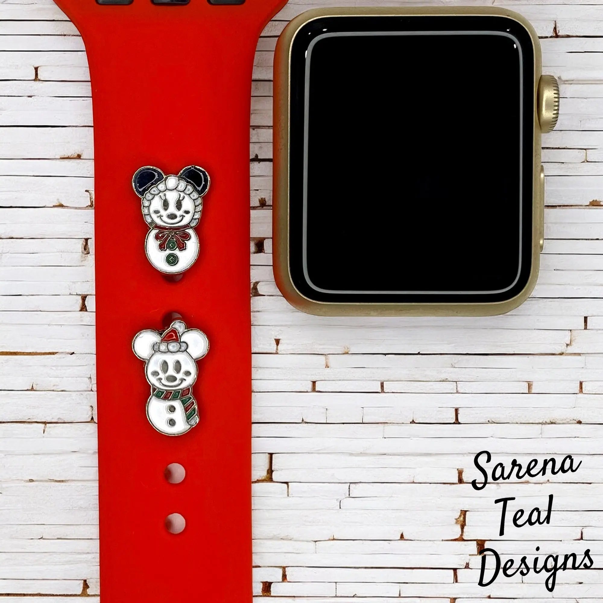 Mickey and Minnie Snowman Watch Band Charm - SarenaTealDesigns
