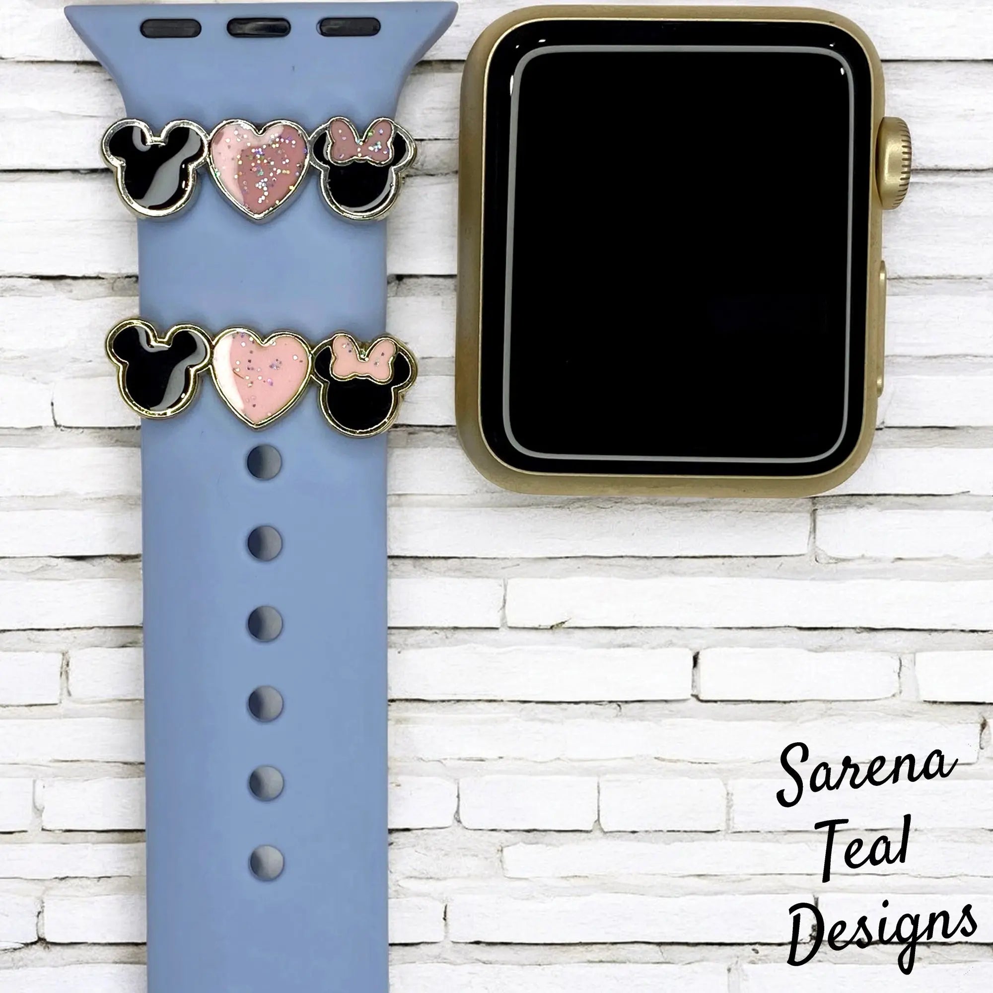 Mickey and Minnie with Heart Watch Band Slider Charm - SarenaTealDesigns