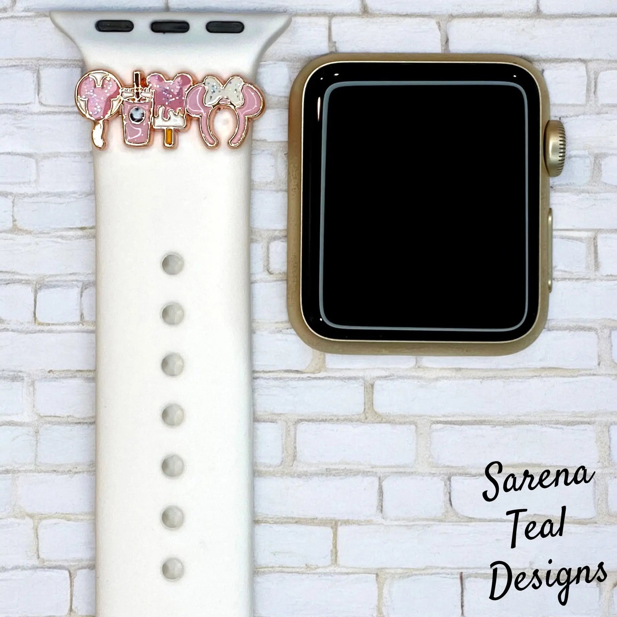 Pink Mickey Balloon and Snacks Watch Band Slider Charm - SarenaTealDesigns