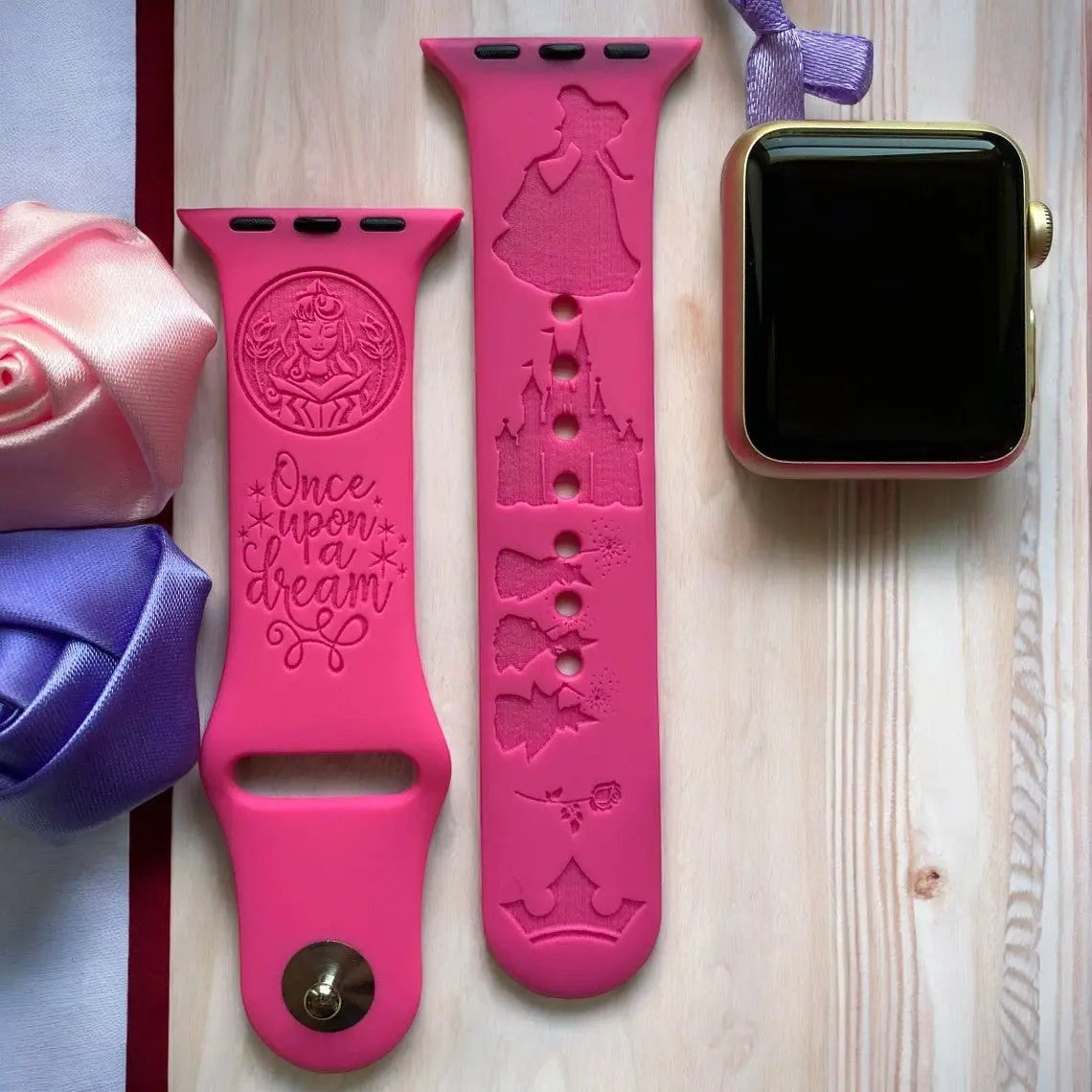 Sleeping Beauty 'Aurora' Engraved Watch Band - SarenaTealDesigns